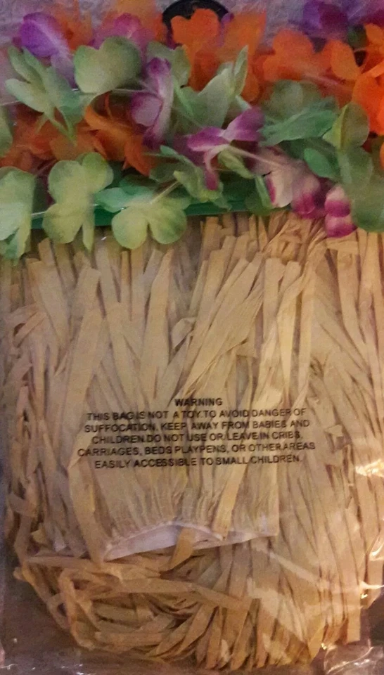 Disfraz de Fiesta Luau Hawaiano Para Hombre - Falda Rafia - Puños - Floral Leis 7 Piezas Foto 4 de 4