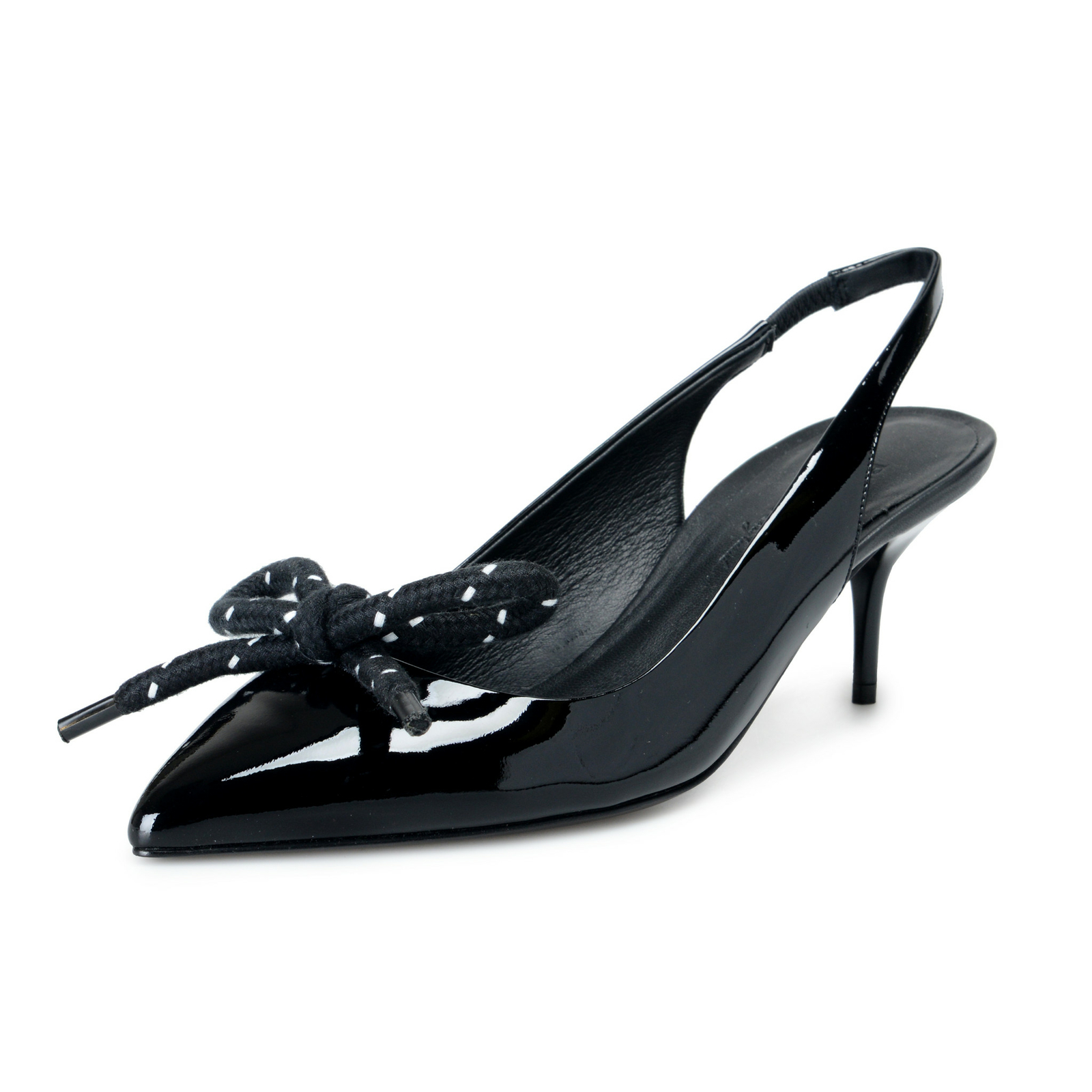 black patent leather slingback pumps