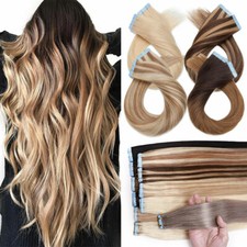 Real Remy Russian Tape In 100 Human Hair Extensions Skin Weft 10/20/40PCS Thick