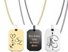 Massiv ID Dog Tag mit Kette Edelstahl + Gravur nach Wunsch in 3 Farben Anhänger