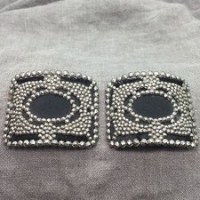 French Pair of Antique Cut Steel Shoe Clips Velvet