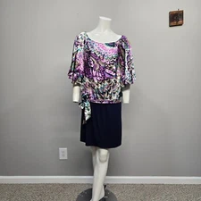 Vintage Y2K Laundry Shelli Segal 100% Silk Mini Dress Medium Purple Psychedelic