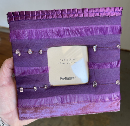 Pier 1 Imports Picture Frame Satin Beaded & Ribbon 3" x 3" Purple - Picture 4 of 4