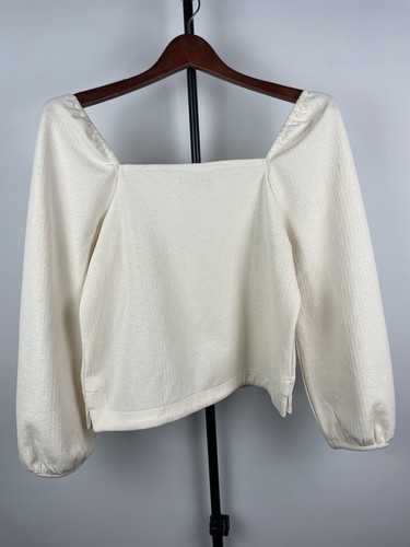 Madewell Antique Cream Crepe Square-Neck Long Puff-Sleeve Blouse Size XS - Picture 7 of 7