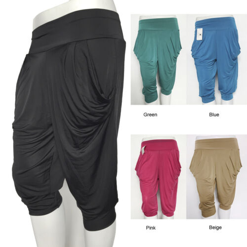 Ladies Plain 3/4 Cropped Silky feel Harem Alibaba Baggy Summer Holiday Pants - 第 1/1 張圖片