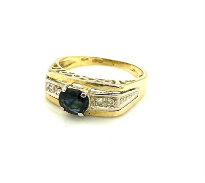 Bague Or 18 Carats - Sertie D'un Saphir Et De Diamants (0,04 Ct) - Poids 4,14 G - Taille 54 - Occasion