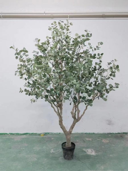 Artplants Deko Eukalyptusbaum Keylam, Kunststamm, Dekotopf, GrüN-Grau, 250Cm-image