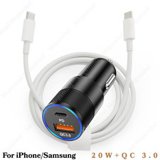 Dual USB-C Type C PD 38W Fast Car Charger Cable For iPhone 17 15 16 14 13 12 11