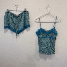 Victoria's Secret Silk Pajama Set Womens Large Floral Lace Trim Cami Babydoll