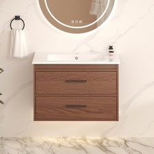30" reddish brown Wall Mounting Bathroom Vanity, Soft Close 2 Drawer