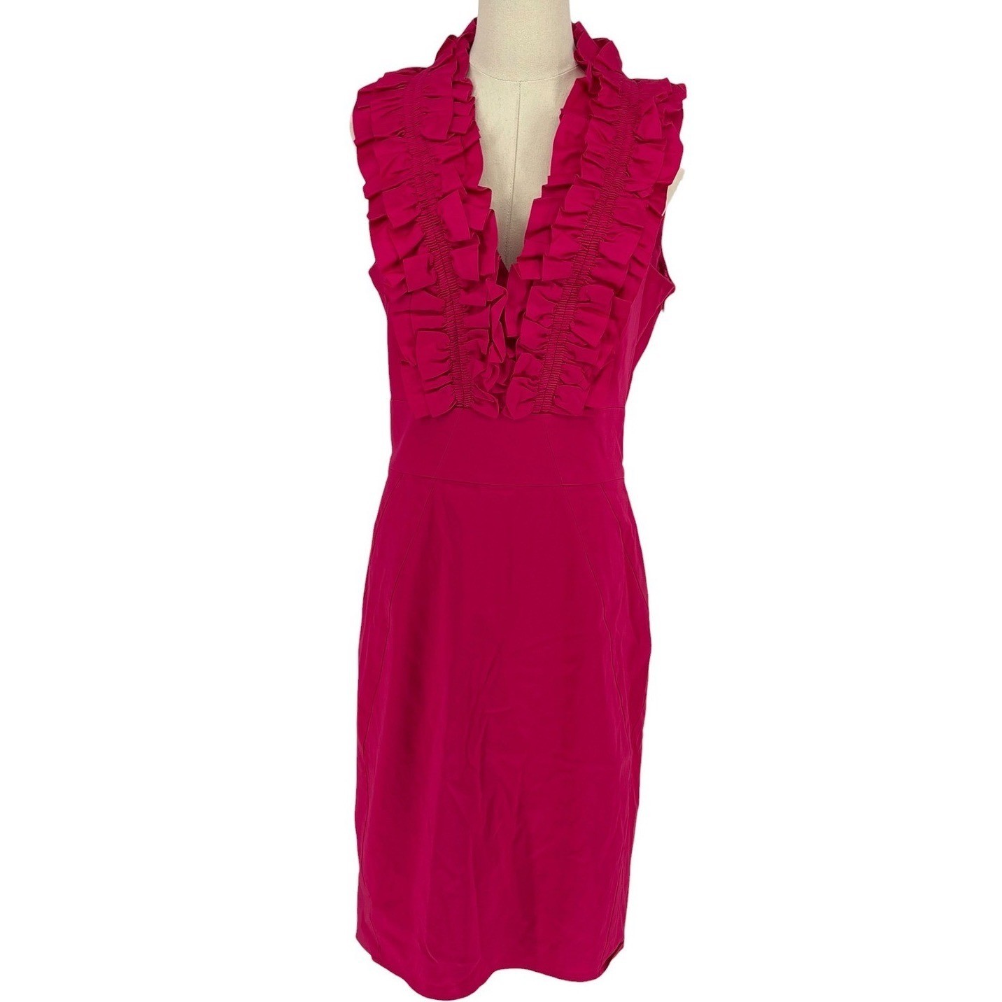 Ted Baker Sheath Dress Pink Ruffle V-Neck Sleeveless Size 3