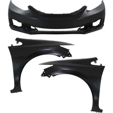 Bumper Cover Kit For 2013-2015 Honda Civic Front 4-Door Primed 3pc Sedan