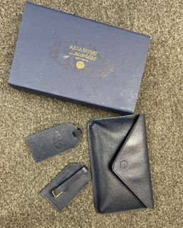 BNWB AZZA FAHMY BLUE LEATHER ENVELOPE WALLET SET WITH 2 LUGGAGE TAGS CG W82