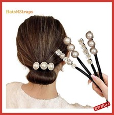 French Hair Twist Bun Maker 4 Pack Pearl Rhinestone Floral Fabric Wire Non Slip