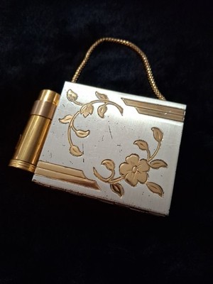 Vintage Gold Tone Metal Compact Purse Minaudiere  Lipstick Comb Case