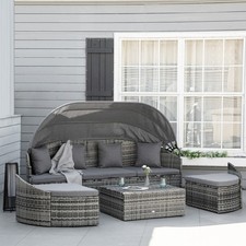 Convertible Rattan Daybed Sectional, Grey