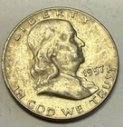 1957-D -50C - Franklin Half Dollar - 90% Silver- 19.9 Million Mintage
