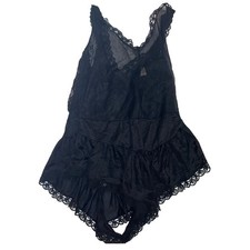 Vintage Delicates Black Lace Teddy Ruffle Bodysuit Size M Made in USA 2939