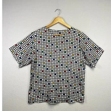 Vintage Distinction Geometric Square Dot Print Blouse Top Women Size 8
