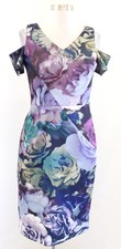 Tahari ASL Levine Graphic Floral Print Cold Shoulder V Neck Sheath Dress Size 2