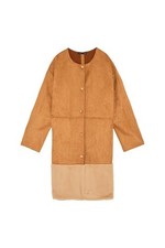 ZARA WOMEN BROWN COAT ROUND NECK CONTRASTING FAUX SUEDE SIZE M 10 NEW WITH TAG