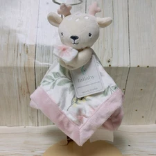 Lullaby Lane Fawn Deer Pink Trim Plush Security Blanket Baby Lovey Soother NEW