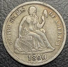 1890 P Seated Silver Dime 90% 10c FULL LIBERTY Nice Toned VF US Type Set Coin