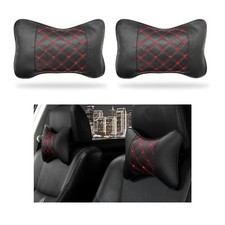 Car Neck Pillow 2pcs Leather Headrest Cushion Ergonomic Support Black Red Car Neck Pillow 2pcs Leather Headrest Cushion Ergonomic Support Black Red