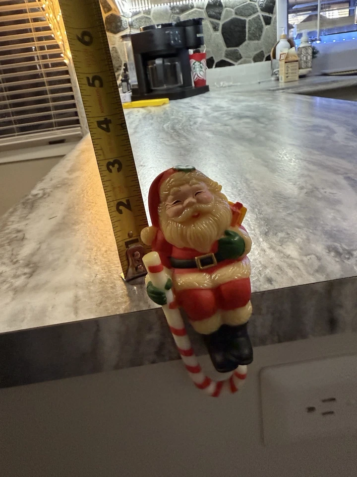 Vintage Christmas Santa Stocking Hanger Shelf Sitter Candy Cane Hard Plastic - Image 2 of 4