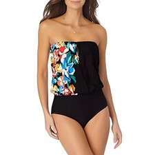 Anne Cole Strapless Floral One-Piece Swimsuit Women  s Black Swimwear