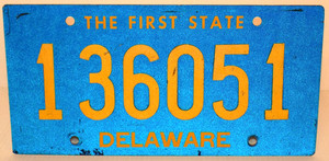 Vintage Aluminum Original Undated Delaware Riveted Number License Plate # 136051