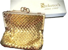 Vintage Mesh Handbag Coin Purse Kiss Clasp Clutch Steketee Case Mirror Id Card