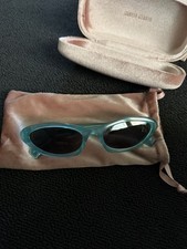 Authentic Miu Miu Aqua Blue Oval Sunglasses w/ Case Box Cloth Complete Set