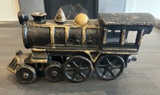 Vintage Cast Iron Metal Train Steam Engine Black Gold Accent