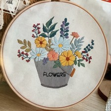 3 Stück Stickpackung Satinstich Stickerei Zählmuster, Blumen R=19cm Mit Rahmen