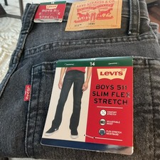 NWT LEVI  S 511 Slim Black Jeans FLEX STRETCH YOUTH 14 reg ADJUSTABLE WAIST New