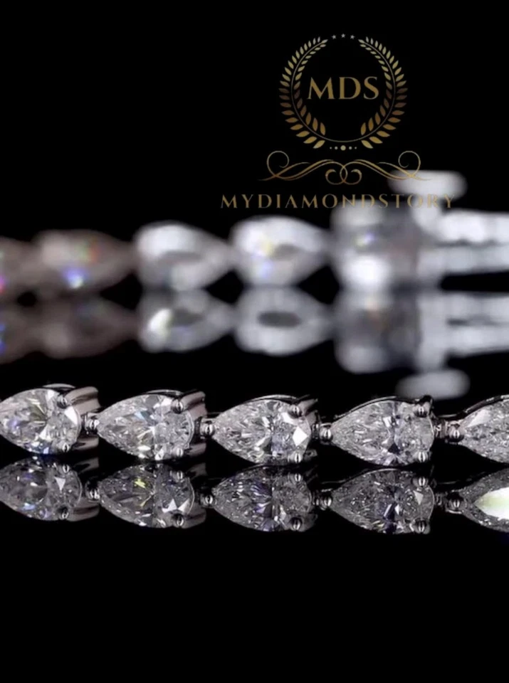 7' Inch Long Tennis Wedding Bracelet 6 CT Pear Cut Solid 14K White Gold For Her - Image 4 of 4