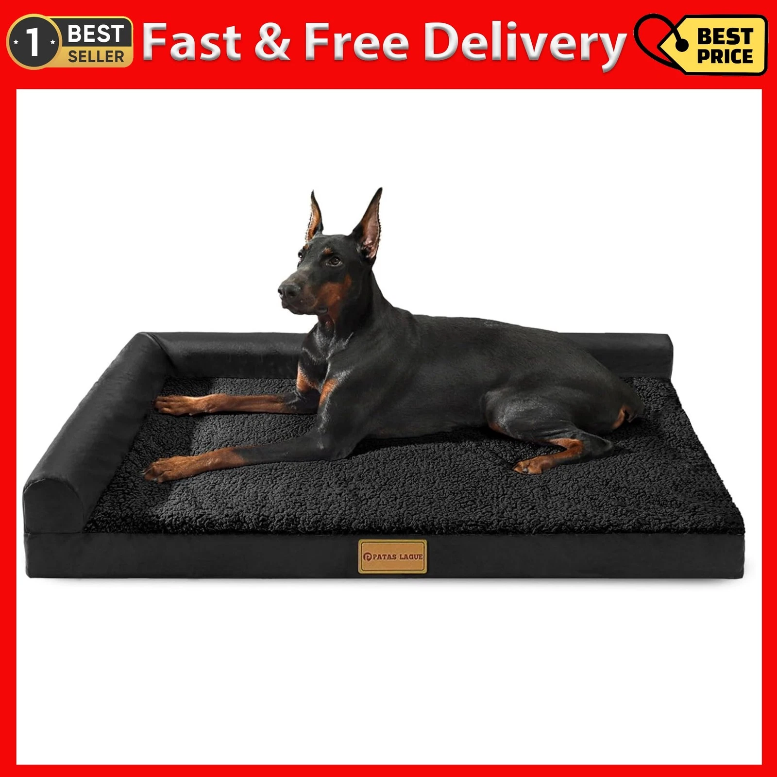 Orthopedic XXL Dog Bed 48x30 Large Pet Sofa Washable Cover Black