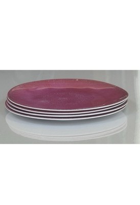 4 Pieces Melamine Slightly Oval Diameter 8''in Salad Plates Pink Lined Design DW