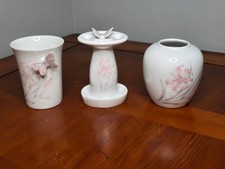 Shibata Japan Bathroom Set Ceramics Lot of 3 Hand Painted