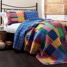 Lush Decor Misha 3PC Quilt Set King Size Multi-color/Navy Cotton