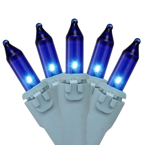 Brite Star Set of 50 Blue Mini Christmas Lights 4.25" Spacing- Blue Wire