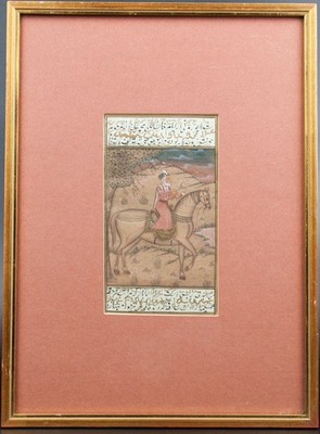 Feines persisches Mogul Miniatur Gemälde mit Kalligraphie gerahmt handgemalt