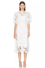 Zimmermann Dress 0P US 2P UK 6P Ivory  Halliday 3D Lace Flower Midi Belted NEW