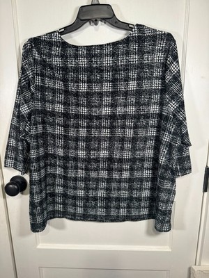 Emily Daniels Black & White Top, 3/4 Sleeve, Boxy, Size 3X