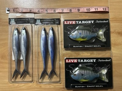 LiveTarget Sunfish Swimbait Lures Mixed Lot Pack Freshwater, 3D Live Fish