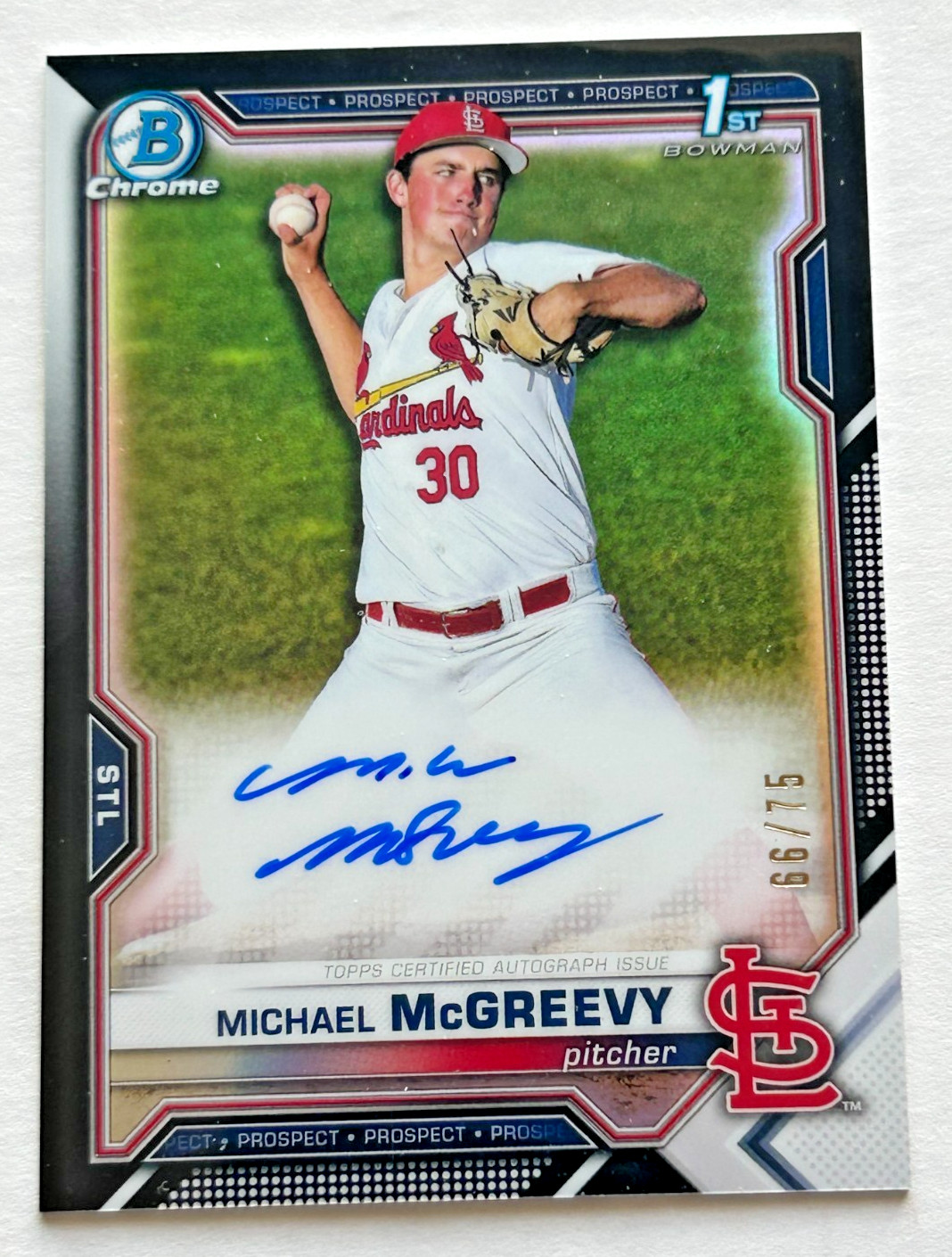 MICHAEL MCGREEVY 2021 BOWMAN CHROME DRAFT 1ST BLACK REFRACTOR AUTO /75