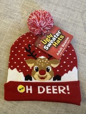 Ugly Sweater Hat Beanie Led Light Up Oh Deer NEW