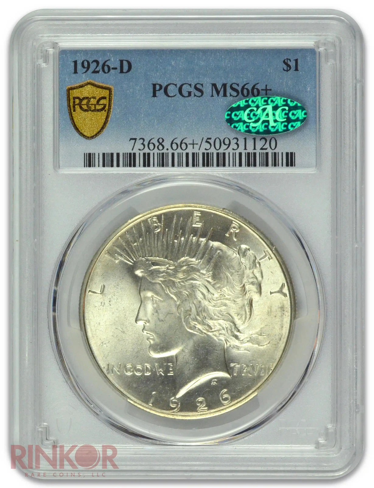 1926-D $1 Peace Dollar PCGS MS 66+ CAC
