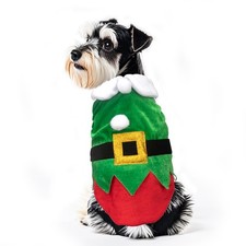 Funny Christmas Elf Dog Costume - Puppy  Cat Xmas Outfit, Winter Coat for Do...